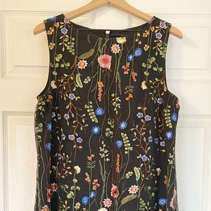 Embroidered Black Floral Tahari Dress Size 14